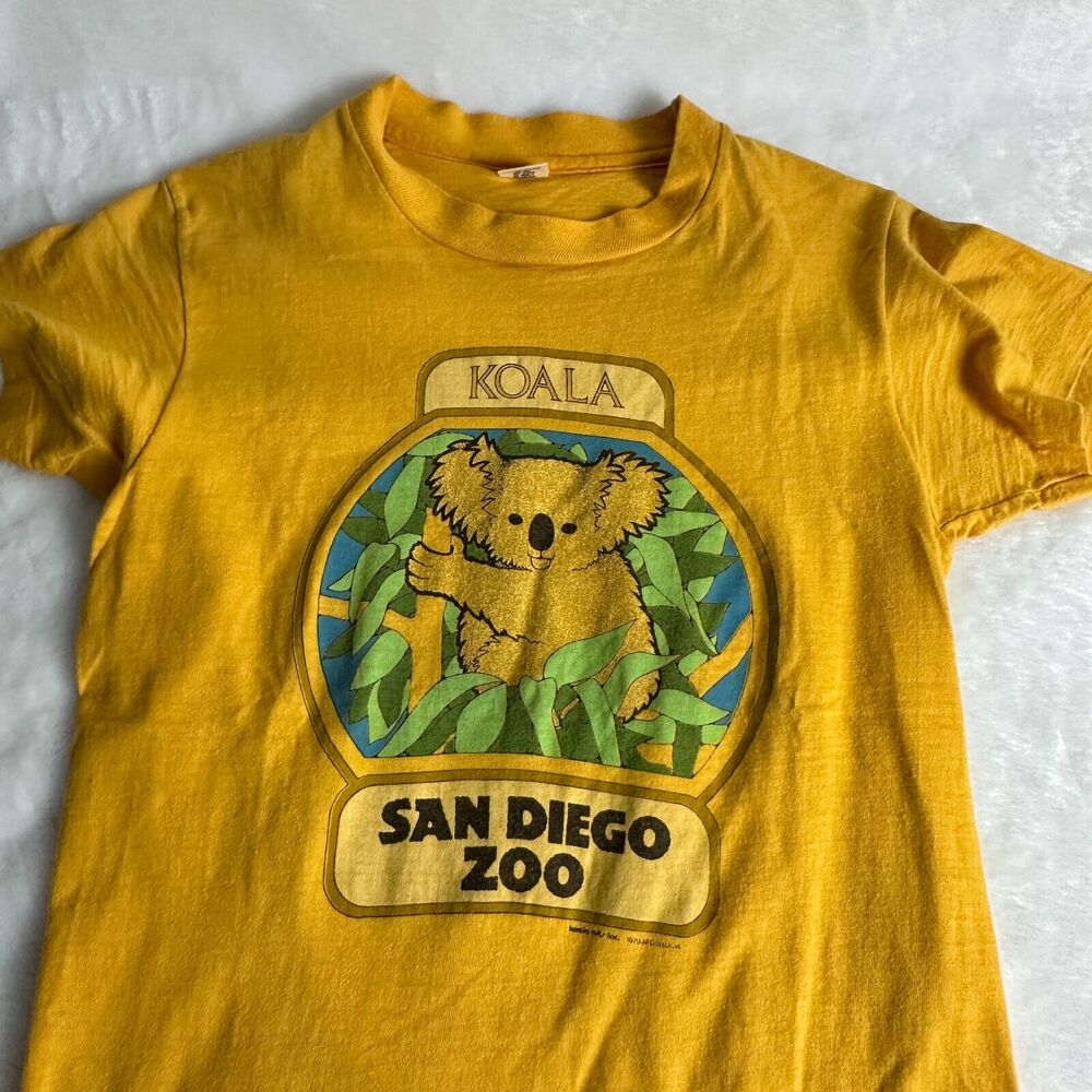 VTG 1979 San Diego Zoo Hanes Mustard Yellow Koala Youth L 14-16 Single Stitch - Picture 9 of 12